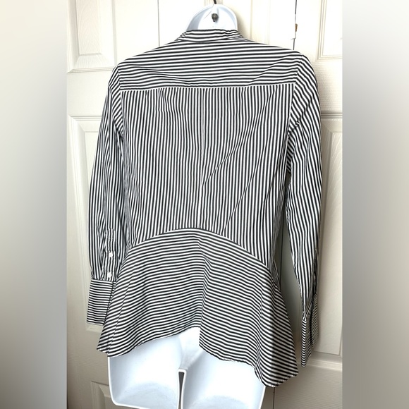 FRENCH CONNECTION Contrasting Summer Stripe Blouse Top Shirt Black White Peplum - Picture 8 of 11